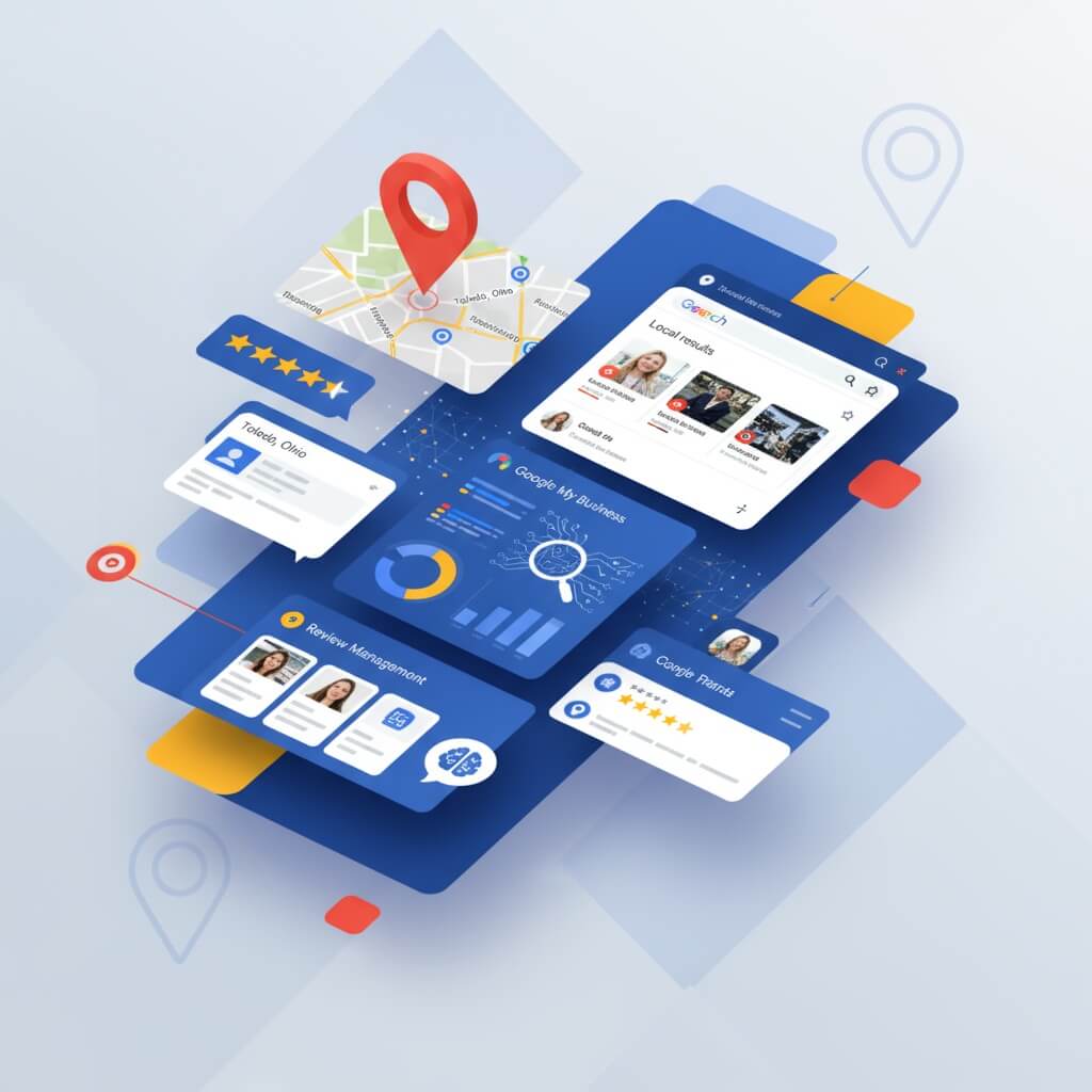 Google Business Profile optimization services showing Google My Business management local search visibility and customer reviews for Toledo Ohio businesses
