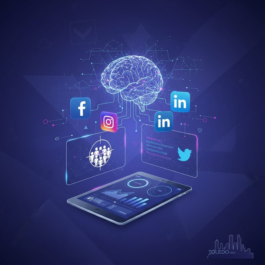 Social media advertising services showing Facebook Instagram LinkedIn advertising campaigns and digital marketing strategy for Toledo Ohio businesses